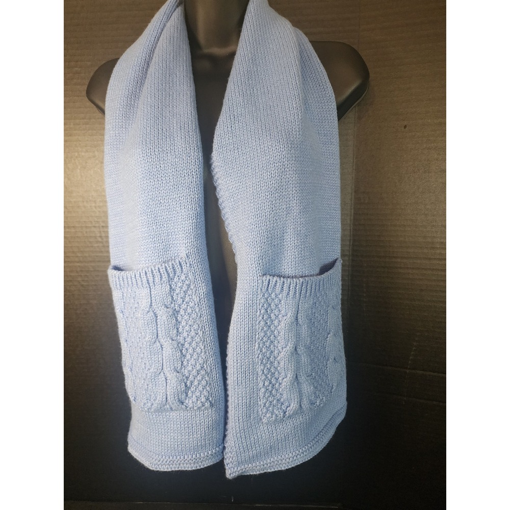 VTG Kmart Vintage Light Blue Knit Pocket Scarf One Size Cable Knit Detail 9560
